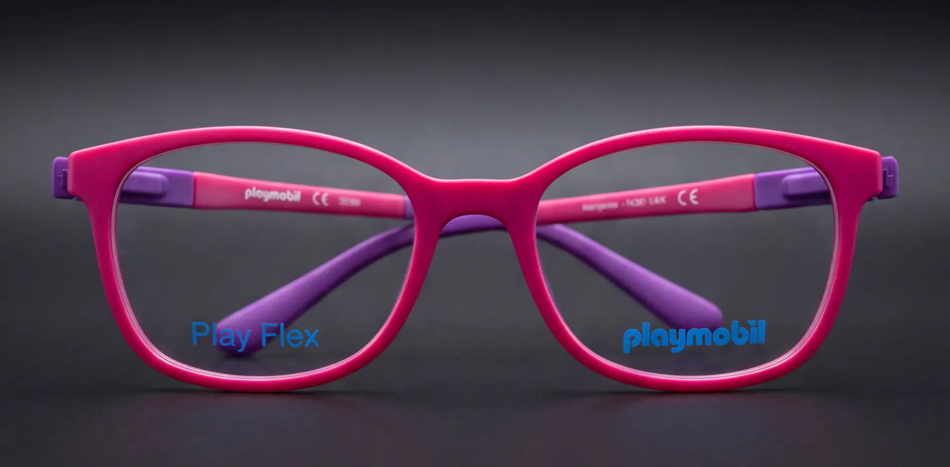 Vedere frontală a ramei Playmobil Play Flex roz-mov pentru copii, la ArenaMed Optics