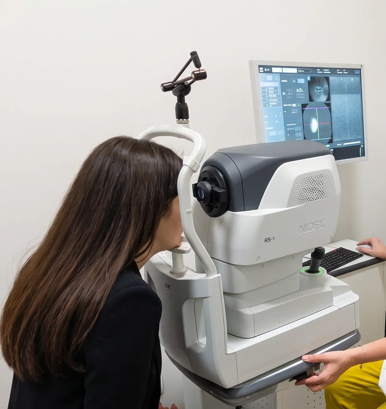 Pacientă examinată cu tomograful OCT Nidek RS-1 la ArenaMed, Sector 2 București