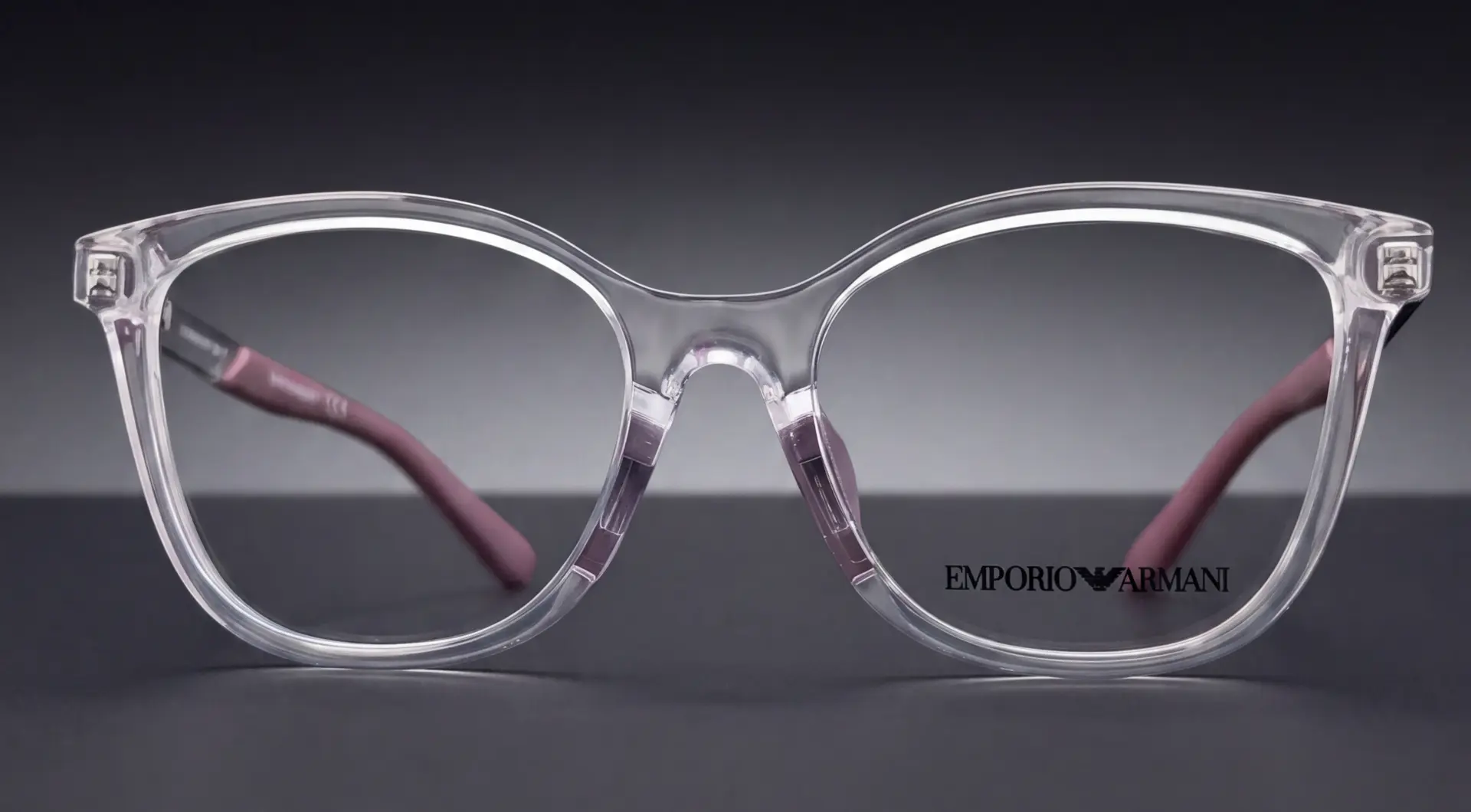 Ramă Emporio Armani pentru copii, transparentă cu brațe roz, la ArenaMed Optics